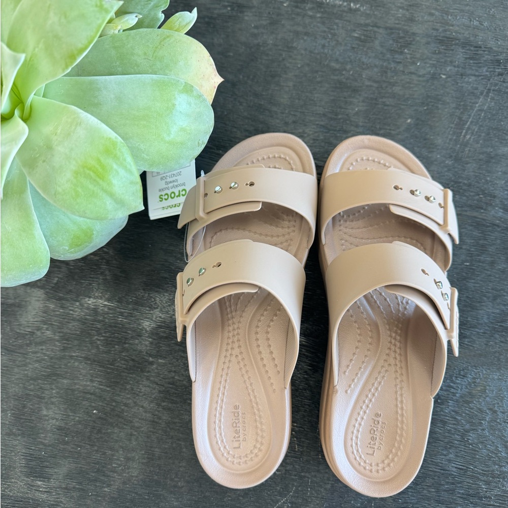 Crocs Women's Tan Platform Sandals - Picture 10 of 12